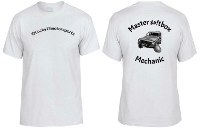White "Master S#!tbox Mechanic" Team Jeep XJ T-shirt
