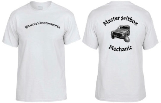 White "Master S#!tbox Mechanic" Team Jeep XJ T-shirt